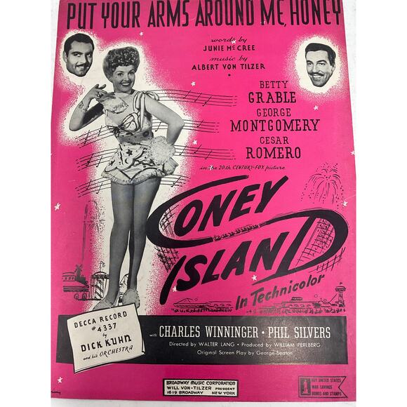 Put Your Arms Around Me Honey Sheet Music Coney Island Betty Grable - Picture 2 of 5